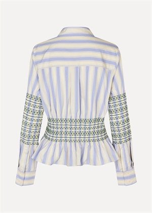 Smocked Cotton gathered boyfriend skjorte Pastel Stripes Stine Goya 